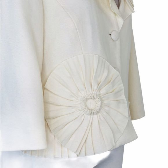 Tabitha Anthropologie Swing Jacket Pleated Flower Accent 3/4 Sleeves Womens 12 - Picture 4 of 10